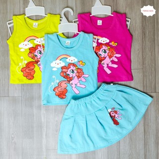 Set đồ bộ chân váy bé gái 8kg - 22kg, áo sát nách chân váy xếp ly vải thun cotton 4 chiều co giãn mát mẻ, dễ thương