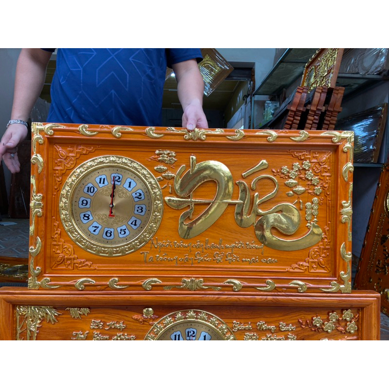 Tranh Đồng Hồ Chữ Đức Treo Tường Gỗ Gõ Đỏ Cao Cấp Kích Thước 41cmx81cm