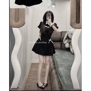 [New] Váy Thiết Kế Cổ sen nơ nhí ,Đầm dáng ngắn xoè nhẹ tay phồng xinh xắn LanuShop