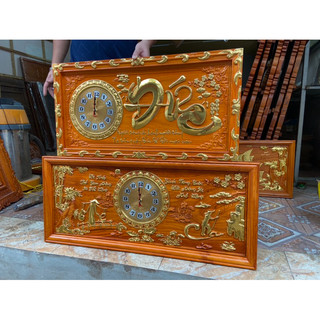 Tranh Đồng Hồ Chữ Đức Treo Tường Gỗ Gõ Đỏ Cao Cấp Kích Thước 41cmx81cm