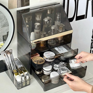 [2024❤️Freeship] Hộp Đựng Mỹ Phẩm Nắp Vát 2 Ngăn Kéo Kèm Khay Son Cao Cấp Để Bàn