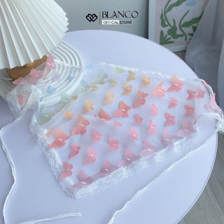 Khăn bandana trùm đầu lưới họa tiết bướm 3d nổi màu sắc phối dây ren