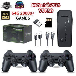 Máy chơi game cầm tay stick 4k xanh V6 Pro 64GB HDMI, kết nối không dây điện tử 4 nút, 6 nút PS1/GBA/GBC-BH