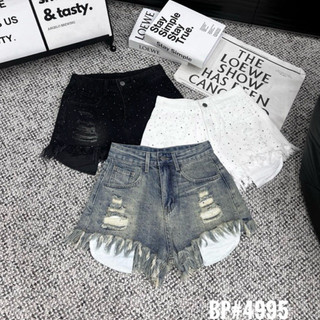 Quần sooc jeans lộ túi đính đá tua rua hàng qcl1 ms234995