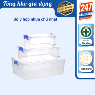 Bộ hộp nhựa chữ nhật, bộ 03 hộp đựng thực phẩm Việt Nhật 6695