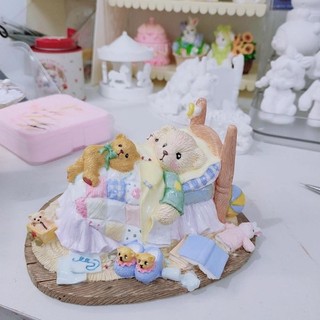 Tượng thạch cao chưa tô màu vintage gấu con 12cm×10cm có kèm 2 cọ, 12 màu và khay màu