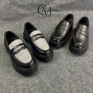 Giày penny loafer chunky full black off white black da nguyên tấm mc shoes, giày lười da nam đế chunky đúc nguyên khối