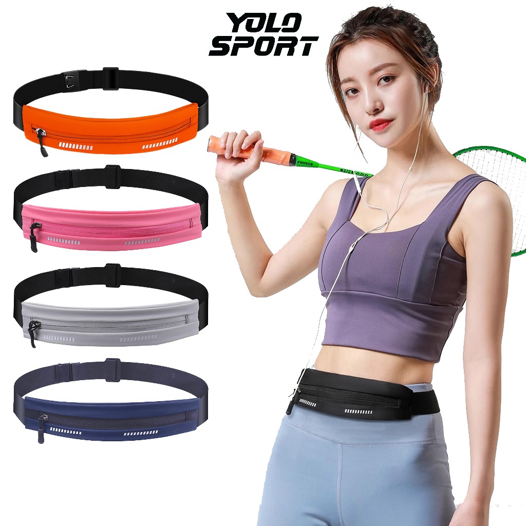 Túi Chạy Bộ Siêu Nhẹ 2 Vạch Phản Quang Zip Giữa Đeo Hông Bụng Nam Nữ Thể Thao Đai Đạp Xe Đựng Điện T