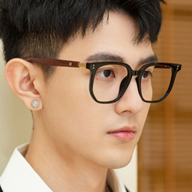 Gọng Kính Vuông To Góc Cạnh, Mắt Kính Gọng Vuông Nam Nữ, Càng Kính Vân Gỗ, Chống Ánh Sáng Xanh, Đen,