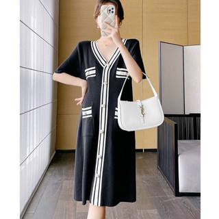 Váy bầu - cộc tay tổ ong viền bo sọc túi