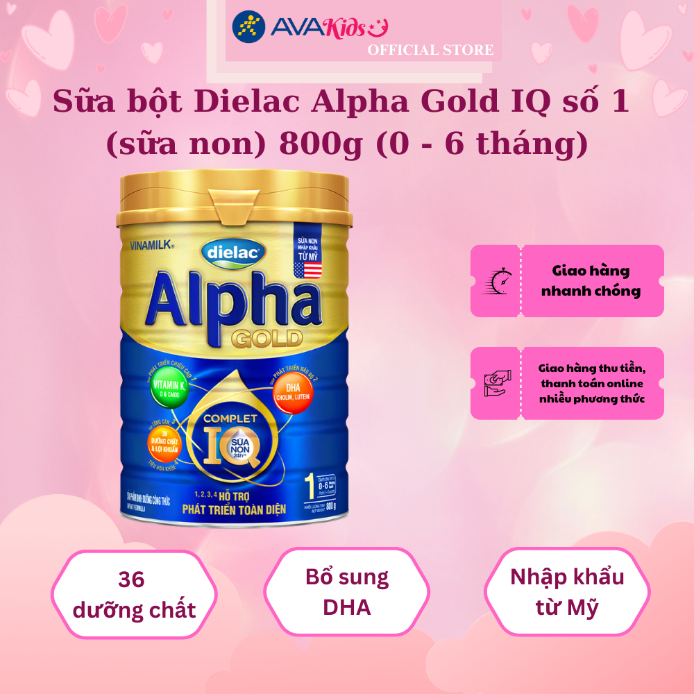 Sữa bột Dielac Alpha Gold IQ số 1 (sữa non) 800g (0 - 6 tháng) - Hàng chính hãng