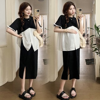Váy Bầu Công Sở Thời Trang Mùa Hè Chất mát Freesize Dưới 65kg sét cặp có kèm áo