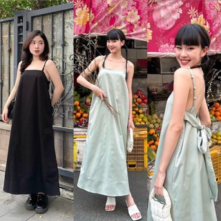 Đầm midi hai dây nơ lưng