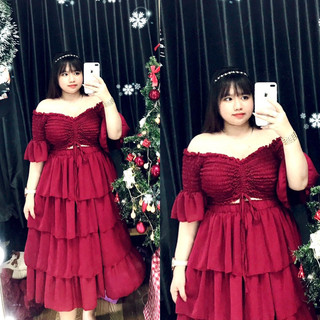 Set áo rút chân váy tầng xinh xắn 60-95kg by linh nguyễn