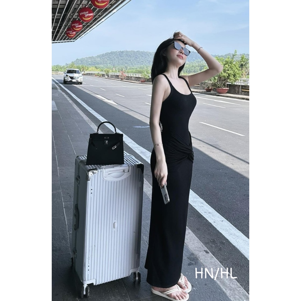 Váy 2 dây body đen đan chéo sang sịn mịn hàng thiết kế cao cấp