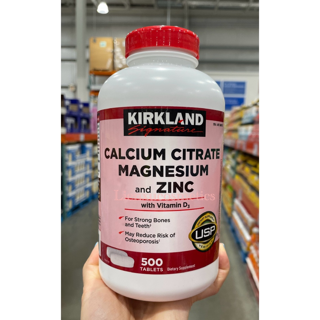 Bổ sung canxi và chất khoáng Kirkland Signature Calcium magnesium Zinc và Vitamin D3; hộp 500 viên