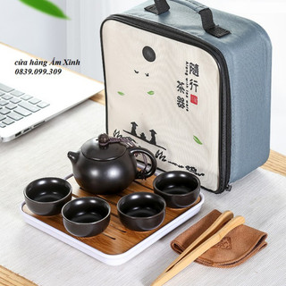 Bộ ấm chén sứ pha trà du lịch kèm túi như hình