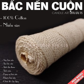 Cuộn bấc làm nến vân gỗ, cuộn dây tim bấc nến cotton nhiều size không khói - bấc làm nến thơm, nến bơ cúng dường