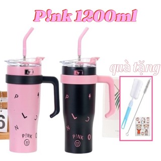 Ly giữ nhiệt black pink 1200ml có quai cầm tặng kèm ống hút bình giữ nhiệt inox cao cấp cốc giữ nhiệt có tay cầm