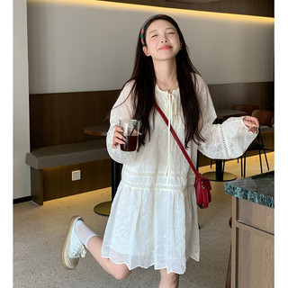 Đầm midi tay dài cổ thắt nơ phối ren siêu xinh, váy midi nữ thiết kế kiểu form rộng phong cách Hàn Quốc 27730