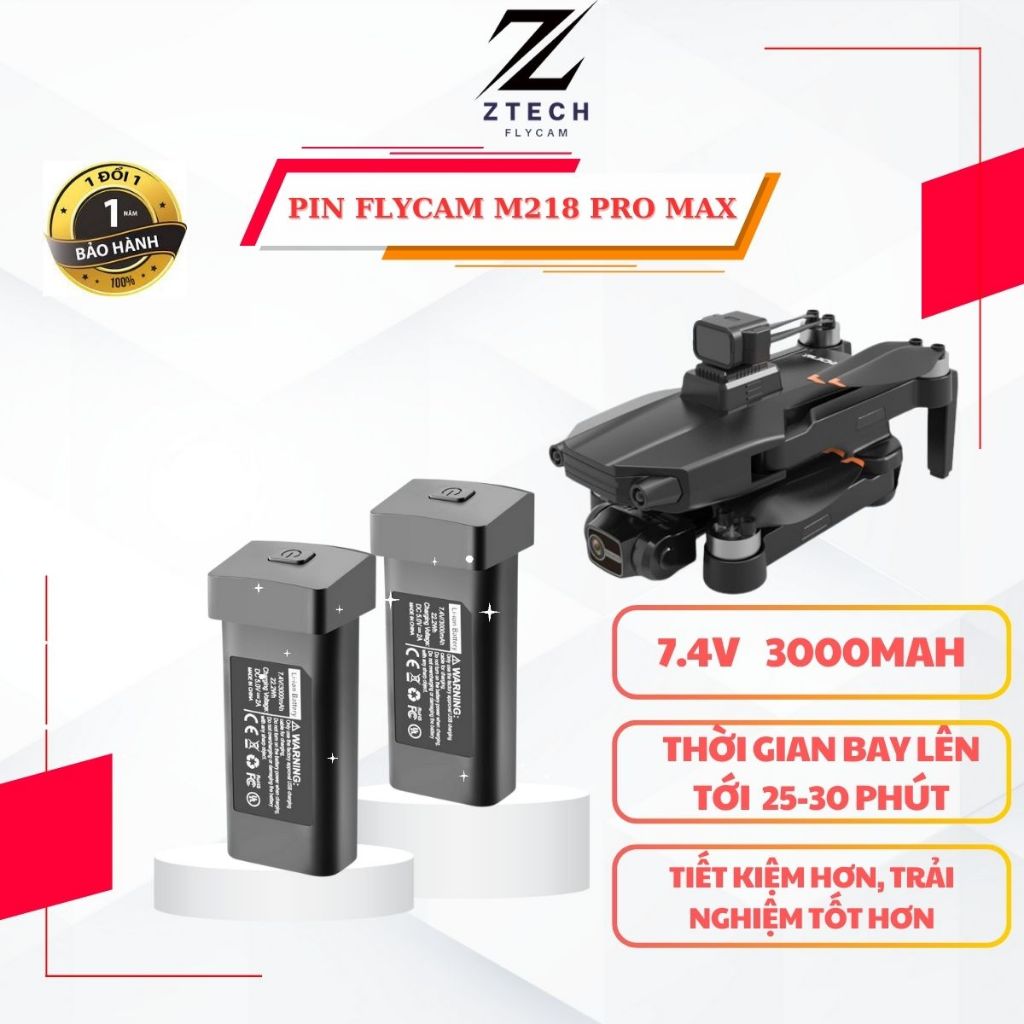 Pin Flycam Drone M218 Pro Max dung lượng 7.4v 3000mAh bay 25-30 phút, Máy bay điều khiển từ xa cao cấp Ztechflycam