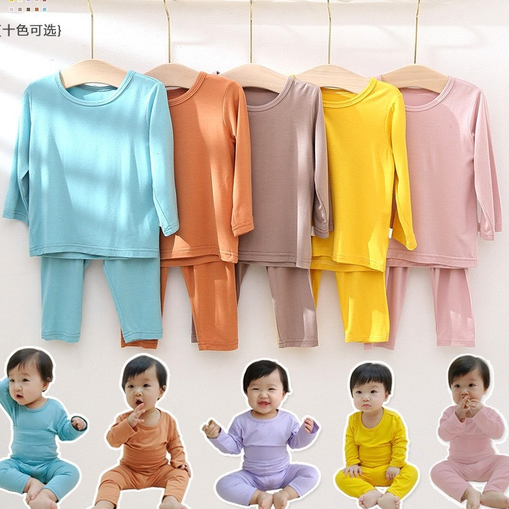 Bộ Dài Tay THUN LẠNH MINKY MOM Họa Tiết IN GẤU Cổ trụ Cho Bé, Bộ quần áo dài tay cho bé trai bé gái từ 5-18kg