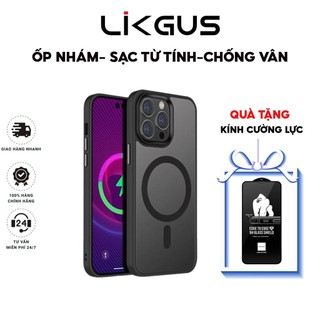 ỐP Likgus Lưng Nhám Hỗ Trợ Sạc Nam Châm Từ Tính cho IPhone 11-12-13-14-15-Plus-Pro-Promax - Lưng Chống Vân - Viền Màu