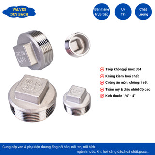Nút bịt ren ngoài inox 304 phi 21, 27, 34 đầu bịt ống răng ngoài chống gỉ sét