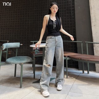 Quần jean nữ ống rộng retro rách TiQi B2-328