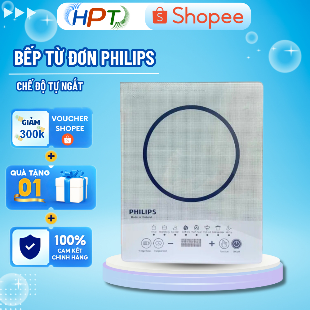 Bếp từ đơn Philips công suất 2200W tặng kèm nồi inox, 8 chế độ nấu, phím bấm cảm ứng, bảo hành chính hãng 12 tháng