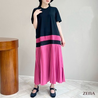 Đầm suông rộng kết hợp xếp ly pha màu chất cotton mềm 29111