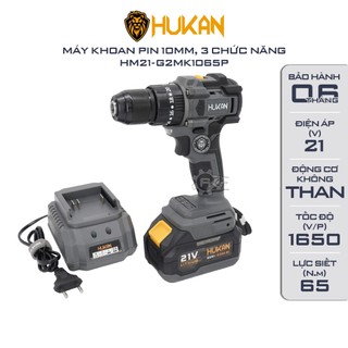 Máy khoan pin HUKAN G2MK1065P, 3 chức năng,10mm, Lực siết 65Nm, Có khóa trục