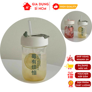 Ly Uống Nước Bằng Nhựa 450ml Phong Cách Hàn Quốc Kèm Ống Hút Xinh Xắn Mùa Hè