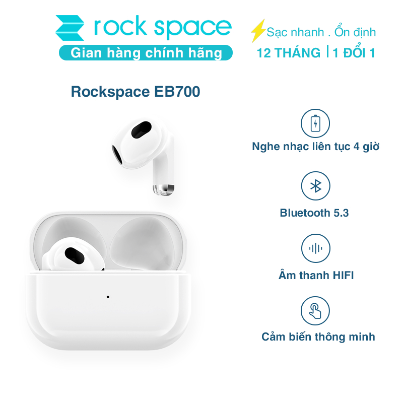 Tai nghe bluetooth không dây nhét tai Rockspace EB700 TWS có mic hàng chính hãng bảo hành 12 tháng | BigBuy360 - bigbuy360.vn