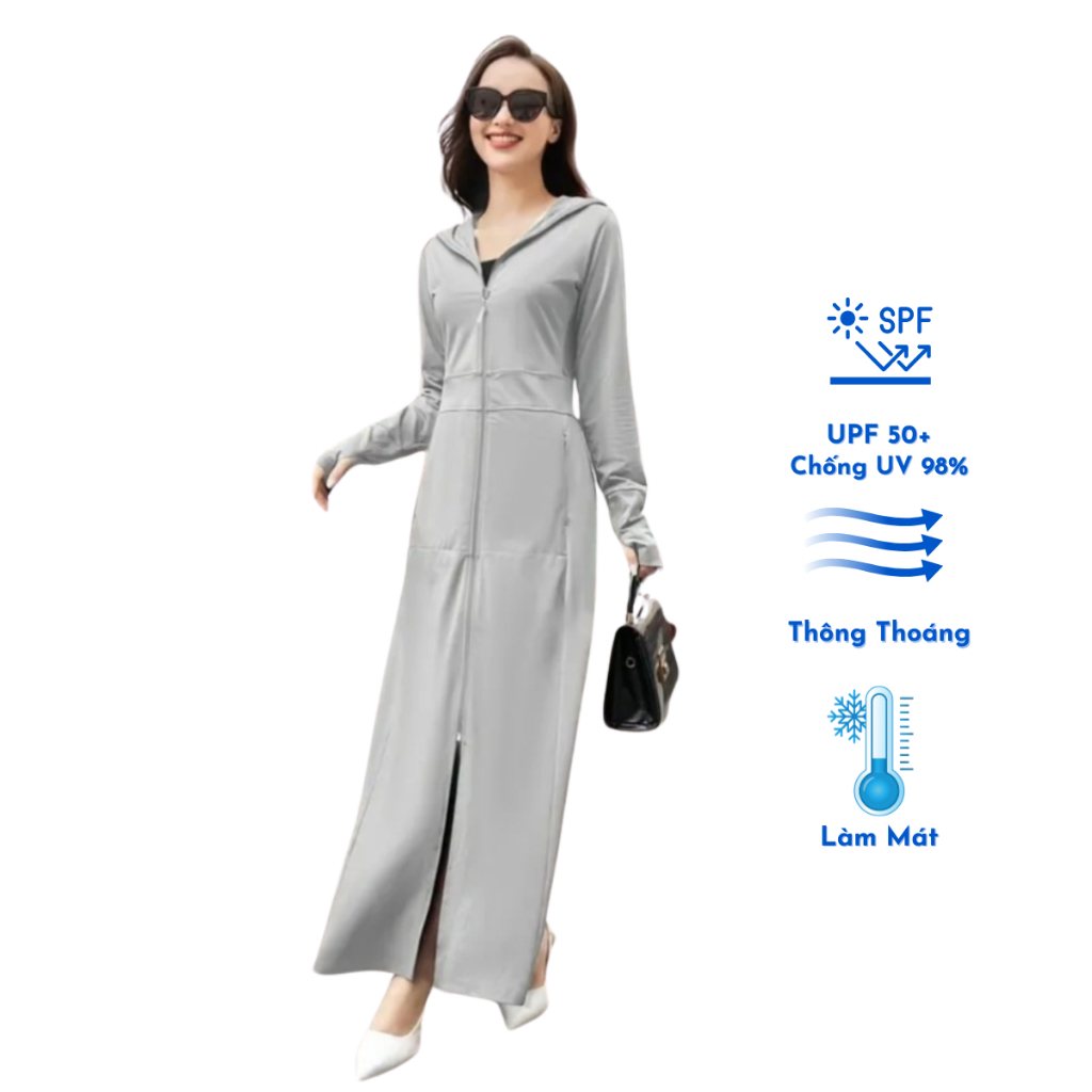 [ Chống Tia UV ] Áo Chống Nắng toàn thân nữ 2 Lớp Tặng kèm khẩu trangCấp Dáng Dài, váy chống nắng vải thông hơi Cấp CN30 | BigBuy360 - bigbuy360.vn
