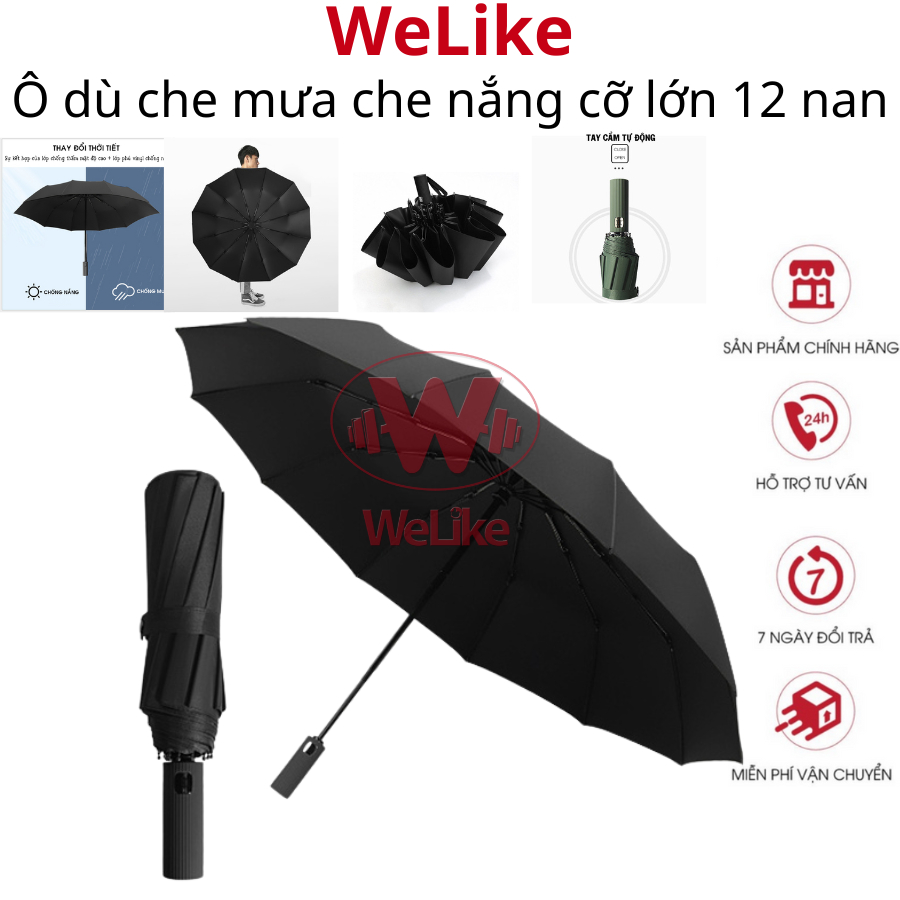 Dù che mưa Welike - Ô gấp gọn che nắng mưa cỡ lớn tự động cầm tay 12 10 8 nan chống tia UV hiệu quả 2 lớp chống thấm