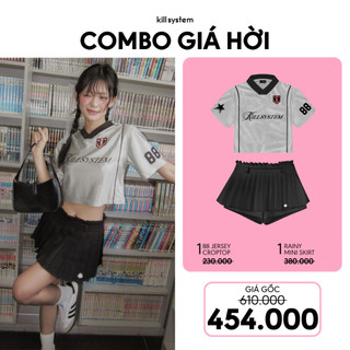  Mua 1 Áo 88 Jersey Croptop Xám và 1 Chân váy xếp ly Rainy màu đen Kill System