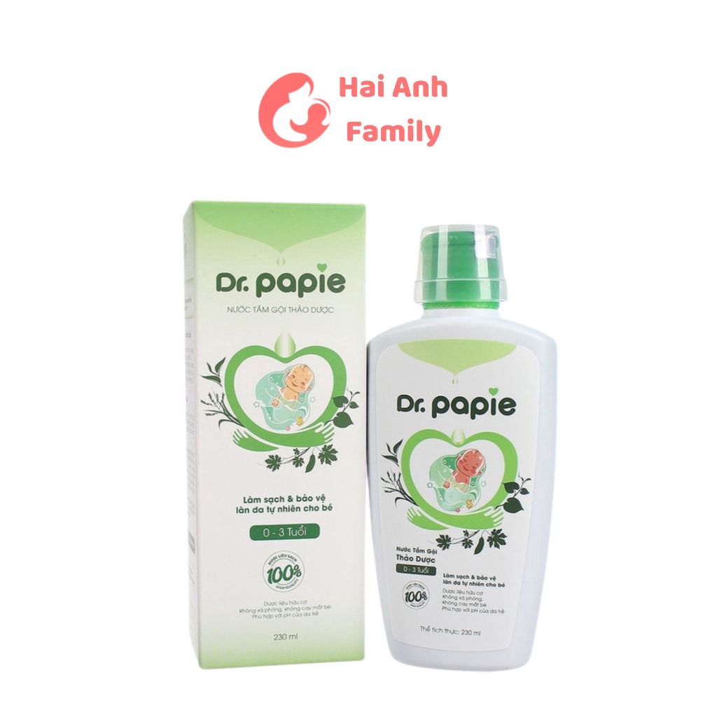 Nước tắm gội thảo dược Dr Papie cho bé từ 0 - 3 tuổi 230ml