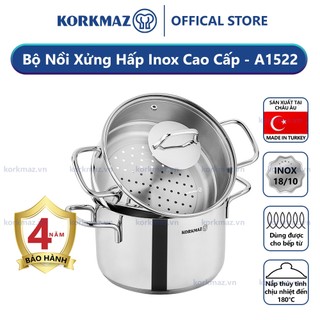 Bộ nồi xửng hấp inox cao cấp korkmaz perla - sản xuất thổ nhĩ kỳ - ø24cm - a1522