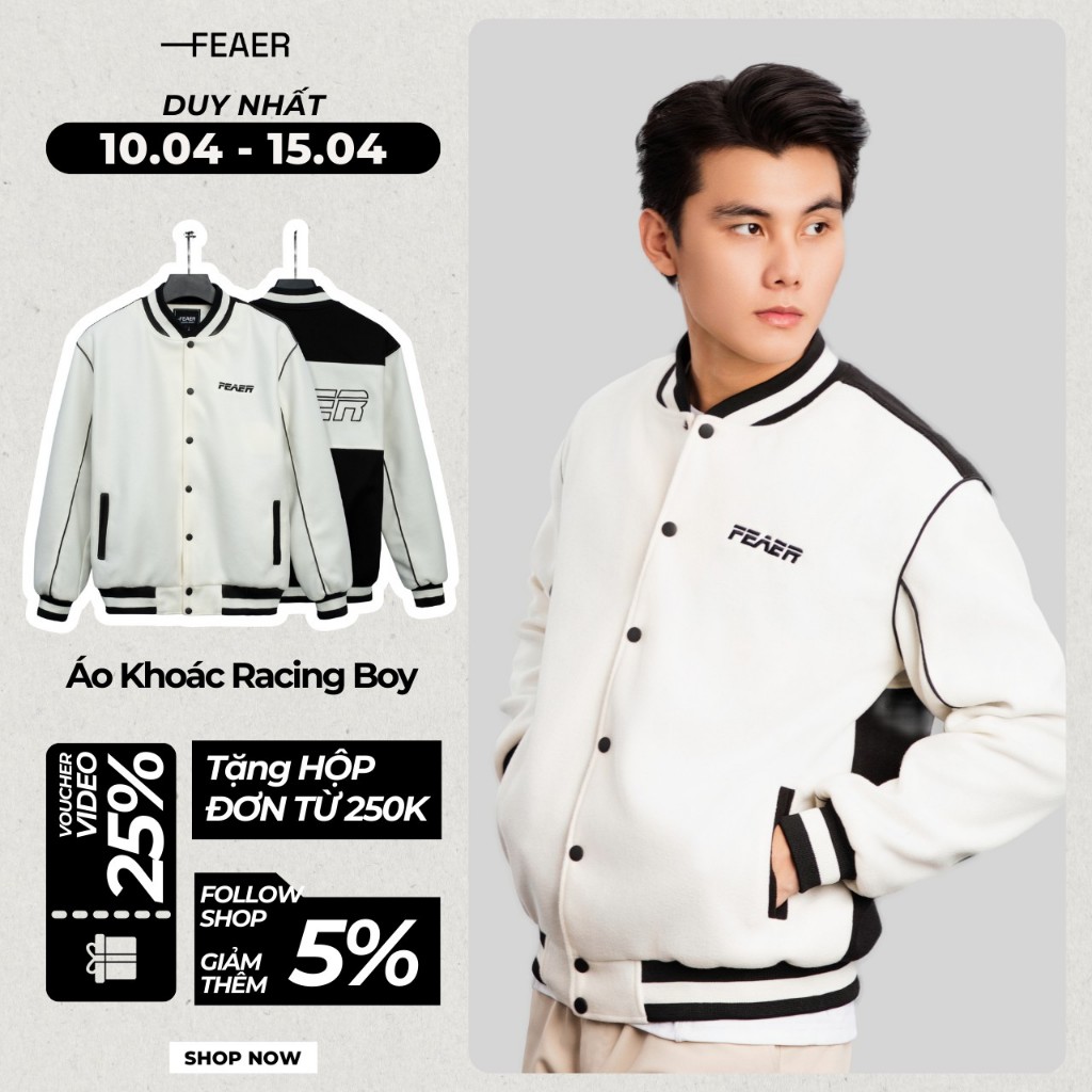 Áo khoác varsity RACING BOY chất dạ dày dặn, đứng form, trẻ trung - FEAER
