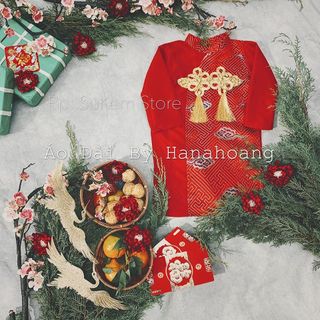 Áo dài mây đỏ|Áo dài tết 2020|Gấm và nhung cao cấp|Hàng thiết kế cao cấp [Sukem Store]