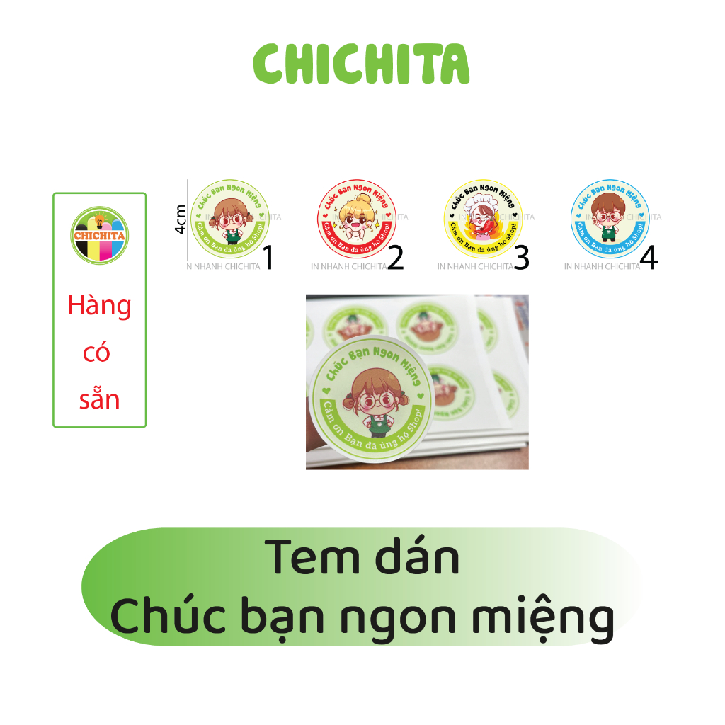 Set 10  (350 tem) dán Chúc Bạn Ngon Miệng KT 4cm CHICHITA
