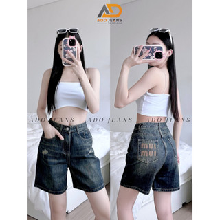  Quần short Jeans ngố nữ cạp cao rách nhẹ túi thêu chuẩn form tôn dáng -chất Jeans bò dày mịn đẹp  N01  
