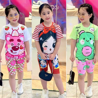 Quần áo bé gái in hình 3D quần lửng vải thun đồ bộ trẻ em