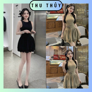 Váy sát nách nhún eo đính hoa chất thun dày dặn hàng qccc