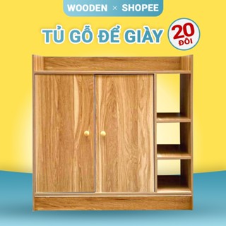Tủ Giày Gỗ Nâu 2 Cánh Có Kệ 3 Tầng Đa Năng, Tủ Đựng Giày Trang Trí Nội Thất Cao Cấp, Tủ Đựng  Phong Cách Hiện Đại