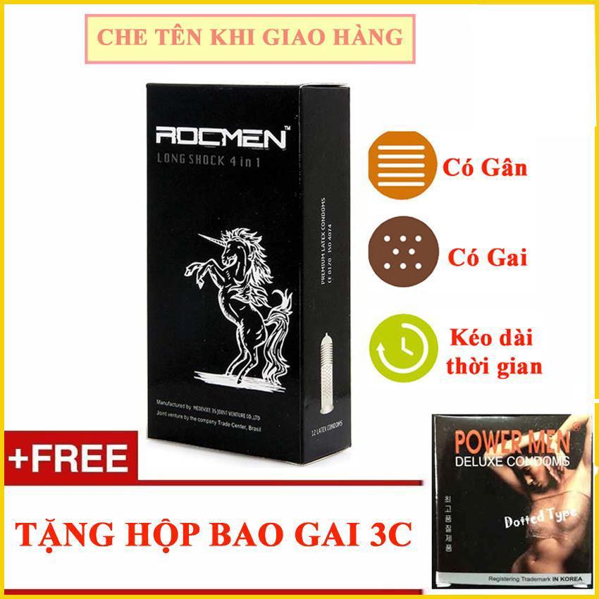 Bao Cao Su Gai Rocmen Đen Gân Gai hộp 12c +Tặng 1 Hộp BCS  3 bao