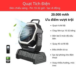 Quạt tích điện F6 kết hợp đèn chiếu sáng, dung lượng pin 20000mAh sạc điện thoại USB điều khiển từ xa -DCP35