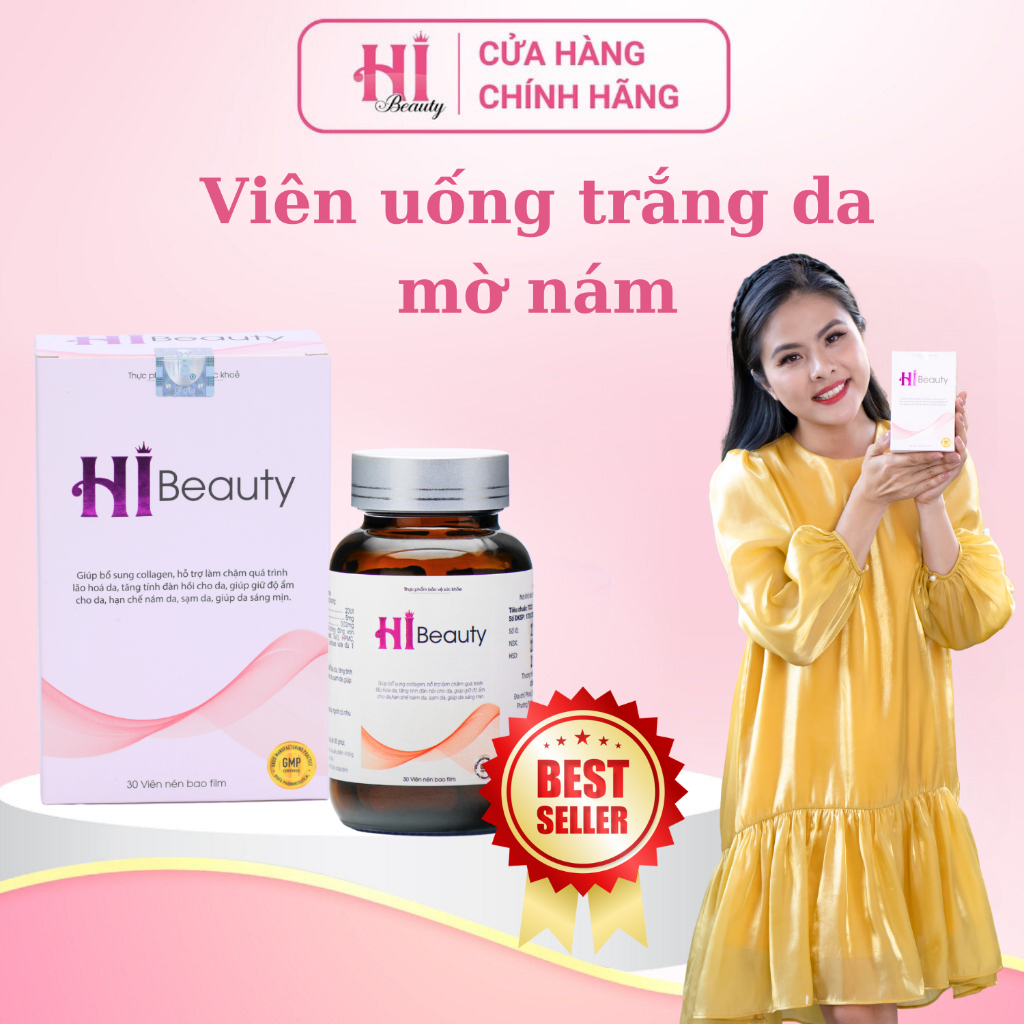 Viên uống trắng da Hi Beauty - Dưỡng trắng da, mờ thâm nám, phục hồi da ( Hộp 30 viên)