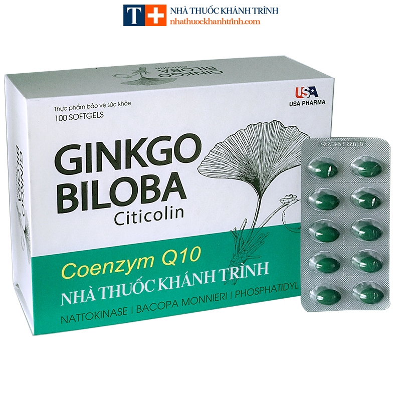 (hộp 100 viên) GINKGO BILOBA Citicolin Coenzym Q10 - dưỡng não, cải thiện trí lực, giảm đau đầu hoa mắt chóng mặt